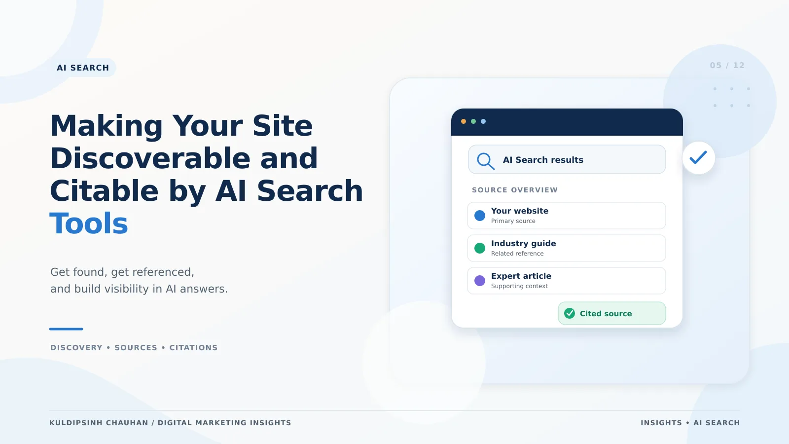 Make your website discoverable and citable by AI search AI search discoverability banner showing a website being found and cited by AI assistants