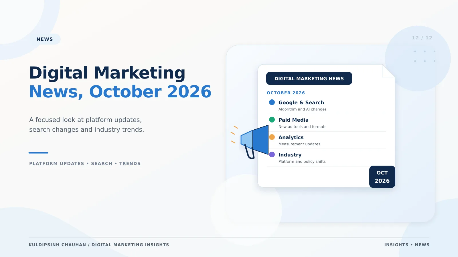 Digital marketing news October 2026 banner covering Google Search, paid media and analytics updates